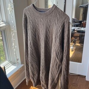 Allen Solly Men's Tan Cable Knit Crewneck Sweater